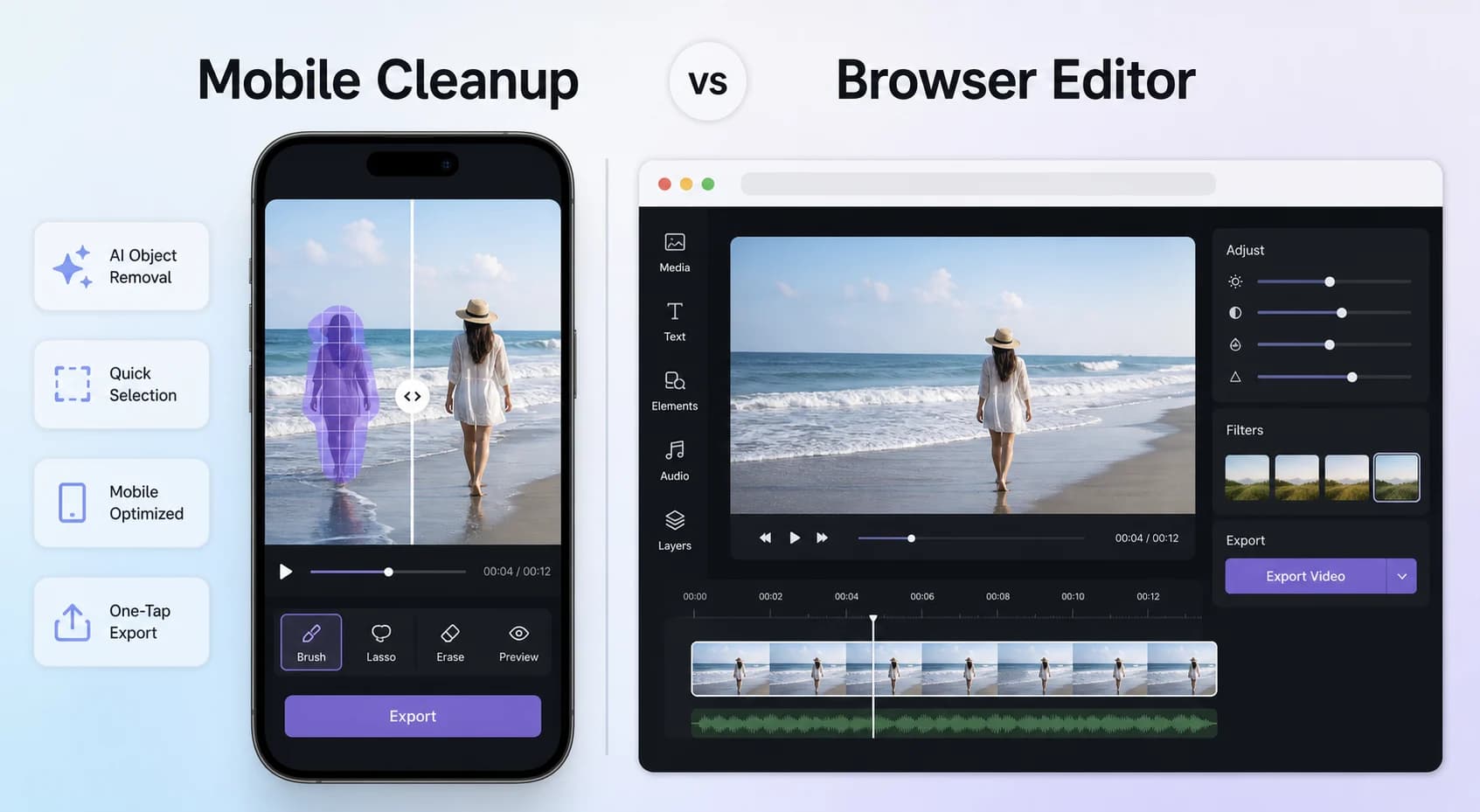 Video Eraser vs Kapwing comparison visual