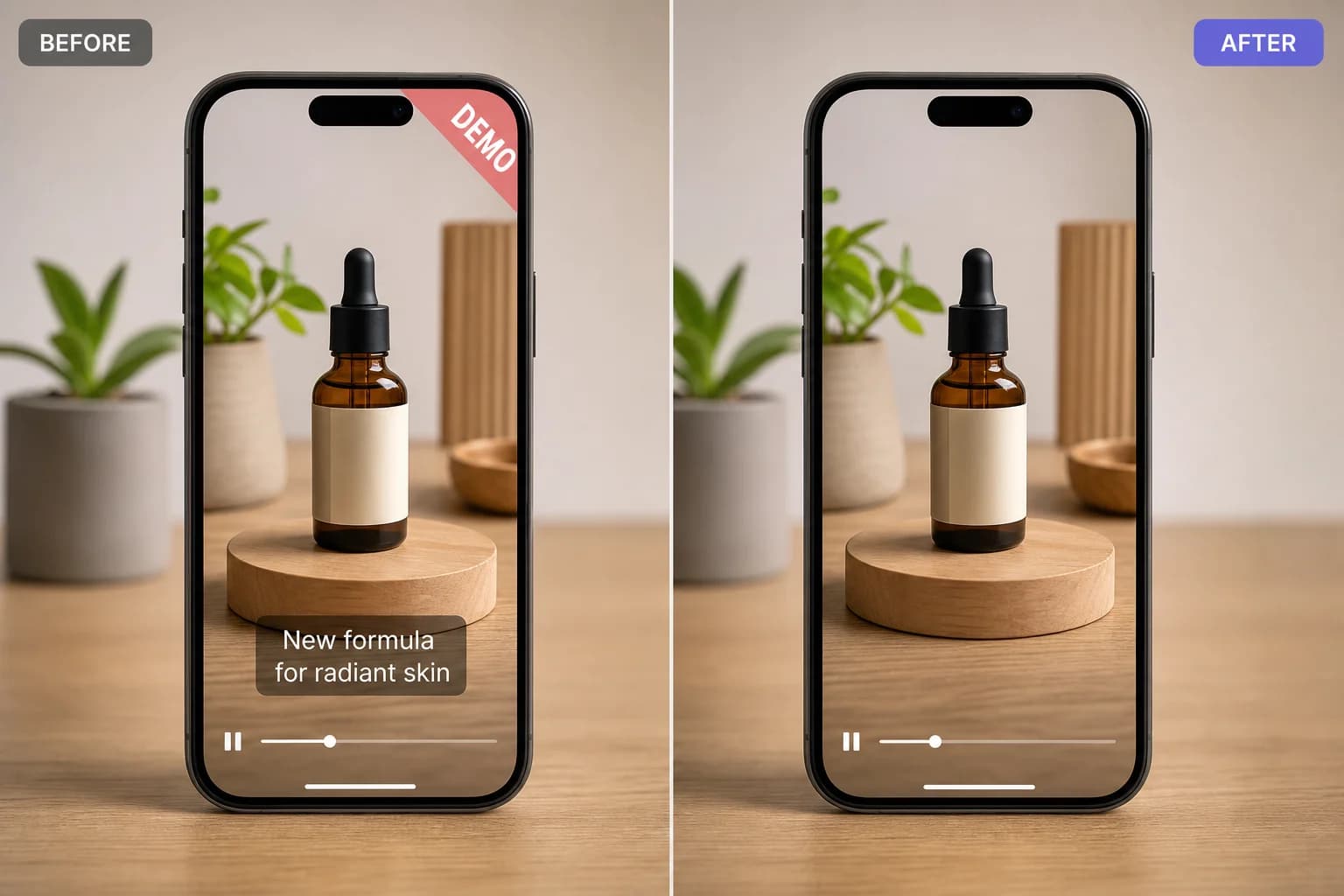Logo and text removal examples for video cleanup preview
